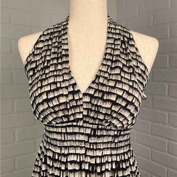 Calvin Klein Dress Women 2 Tan Black Halter Smock‎ Marilyn Monroe Stretch NWT - Picture 6 of 13
